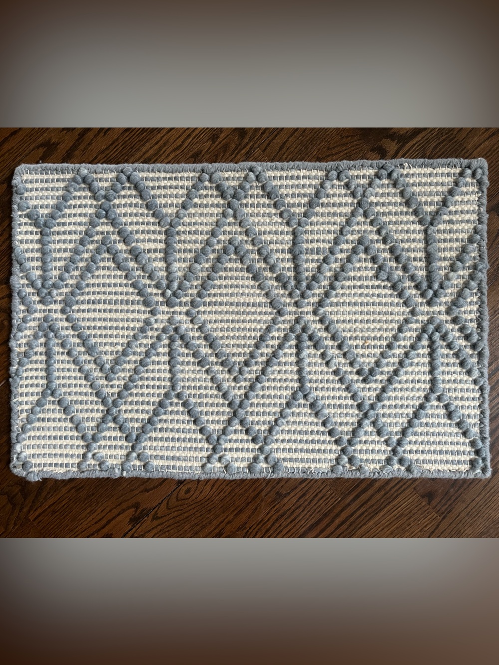 27 inches x 18 inches Blue Mood Textured Diamond Rug in Cream& Teal 100% Wool